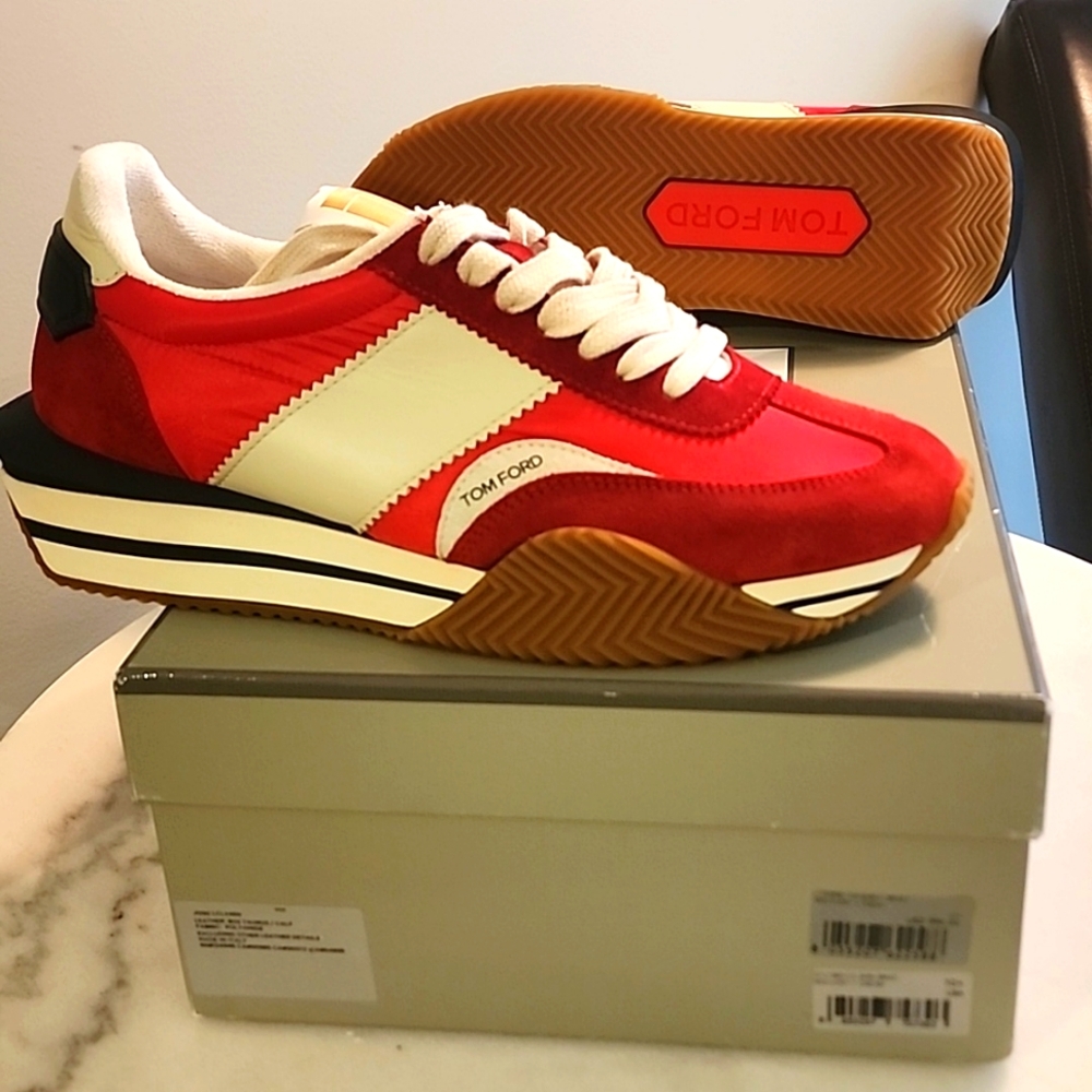 Tom Ford Platform James Leather-trimmed & Suede Men's Sneakers, Size 10.5